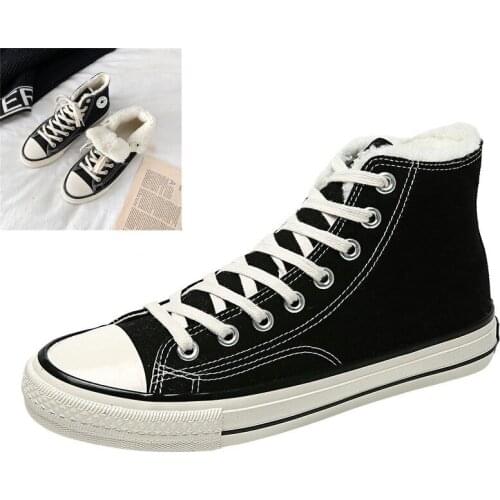 Winter Lovers Thick Fur Warm Sports Shoes Boys And Girls Candy Color High-top Flat Lace-up Canvas Shoes Outdoor Casual Shoes