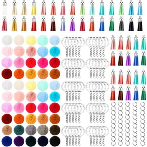 50 Pieces Colorful Pom Poms Fur Ball with 50 Pieces Keychain and 50 Pieces Tassels for DIY Hats Shoes Bags Accessories