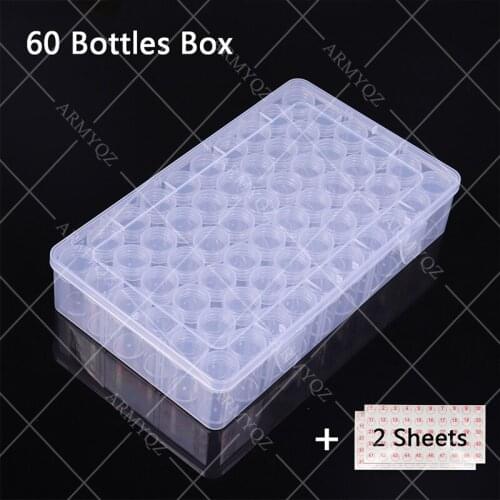 60 Bottles Box Transparent Container Case Diamond Painting Tool Diamond Embroidery Accessories Beads Storage Box Organizer Tools