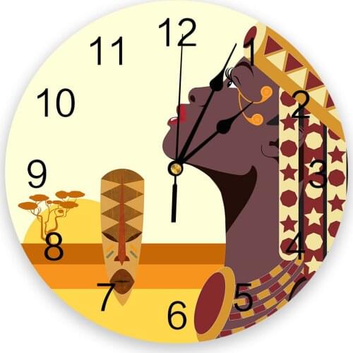 African Women Ethnic Silent Decorative Wall Clock Digital Clock Operated Round Home Office School Clocks