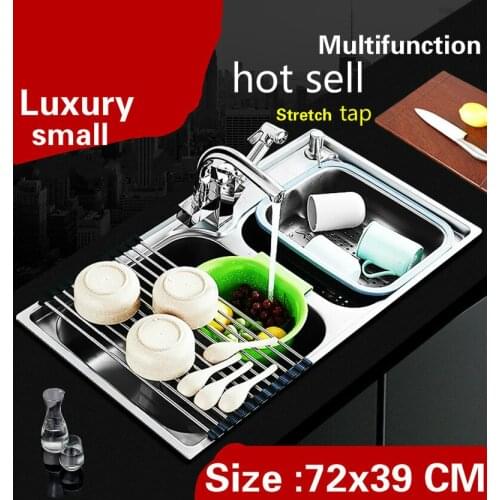 Free shipping Apartment luxury kitchen double groove sink multifunction wash vegetables 304 stainless steel hot sell 72x39 CM