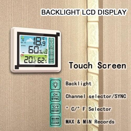 Wireless Touch Screen LCD Display Temperature Humidity Meter Color Weather Clock Heater Temperature Voice Control Works