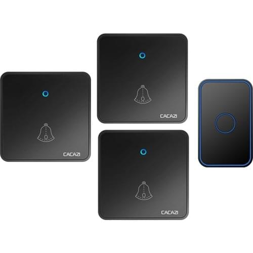 CACAZI Intelligent Wireless Doorbell 60 Chimes Waterproof Home Cordless Flash Door Ring Bell US EU UK Plug 3 Button 1 Receiver