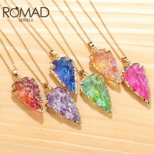 Colorful Triangle Geode Gold Chain Long Necklace Fashion Natural Stone Multicolor Crystal Pendant Necklace For Women Jewelry