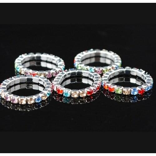 12pcs Wholesale 1 Row Crystal Rings for girls Women Rhinestone Adjustable Stretch Foot Toe wedding Ring jewelry gifts