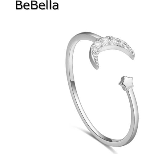 BeBella Moon And Star Finger Ring Made With High Quality Cubic Zirconia Stone For Fashion Women Gift Girls Wedding Jewelry