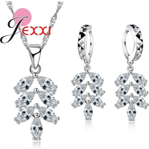 New Arrival 925 Sterling Silver Jewelry Set Leaf Design Crystal Rhinestone Jewelry Set For Women Necklace & Earrings Set