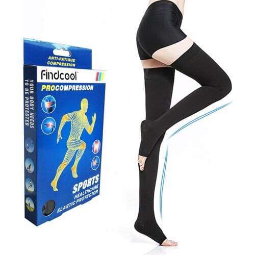 Findcool Medical Support Hose 20-30 mmHg Compression Recovery Thigh High Compression Yoga Stockings with Silicone Band