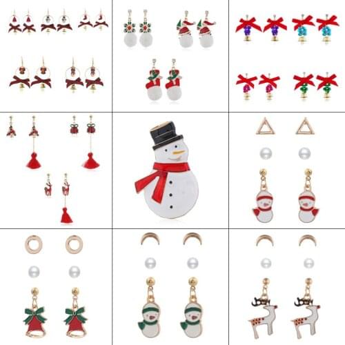 Creative Christmas Series Snowman Bell Elk Santa Earrings and Pins Fashionable Cute Christmas Ornaments Good Friends Gifts