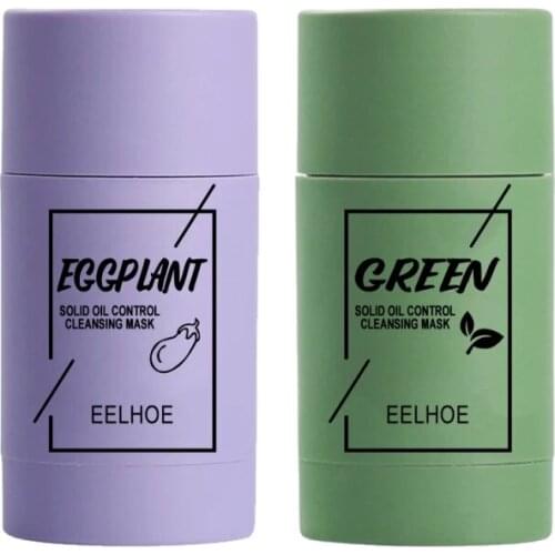Green Tea Stick Cleansing Solid Mask Purifying Clay Stick Mask Oil Control Anti-Acne Eggplant Whitening Beauty Facial Skin Care