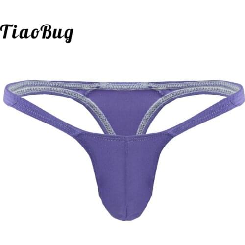 TiaoBug Men Swimwear Bikini Briefs Solid Color Bulge Pouch G-String T-Back Thong Panties Male Swimming Beachwear Sexy Underwear