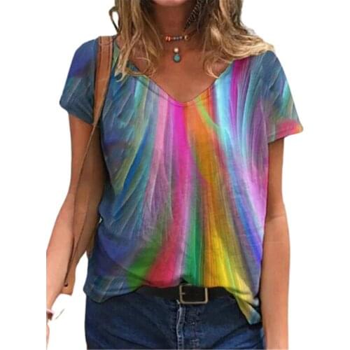 New 2021 Summer Oversized T Shirts Women V-Neck 3D Gradient Tops 5XL Large Sizes Ladies Casual Short Sleeve Fashion Tee Clothes