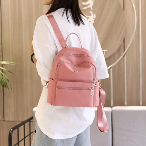 Casual Nylon Women School Backpack Students Girls Waterproof Shoulder Book Bags Solid Color Daily Travel Ladies School Backpack