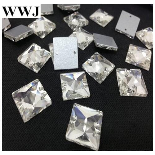Crystal Clear Color 2holes Sewing Glass Crystal Beads 8mm,10mm,12mm,14mm,16mm,22mm Flatback Square Shape Sew On Stone