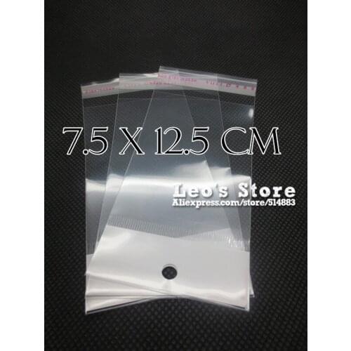 7.5x12.5cm Self Adhesive OPP Bag With Hanging Hole, Clear Header Plastic Bag,Supermarket Bag,wholesale free shipping