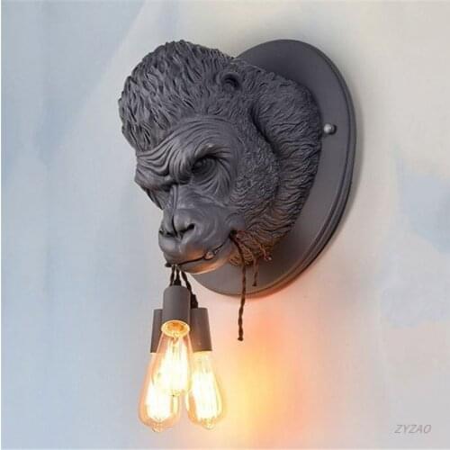 Nordic Resin Gorilla Decor Wall Lamp Industry Loft Retro E27 Wall Sconce Bedroom Bedside Home Deco Wall Light Fixtures Luminaire