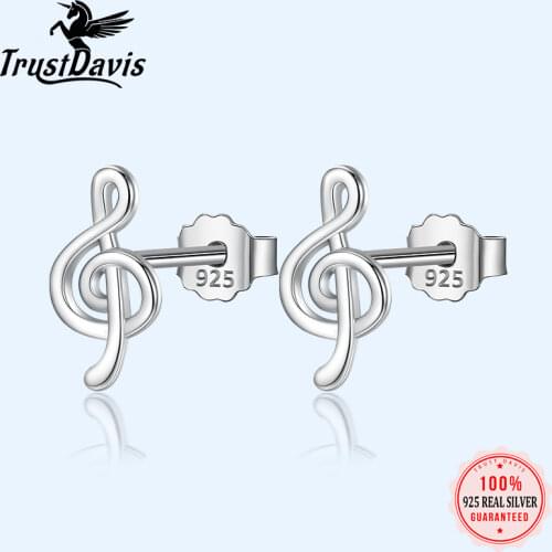 Trusta 100% 925 Sterling Silver Womens Jewelry Fashion Cute Tiny 0.5cmX1cm Music Notation Stud Earring Gift For Girl Kid DS111