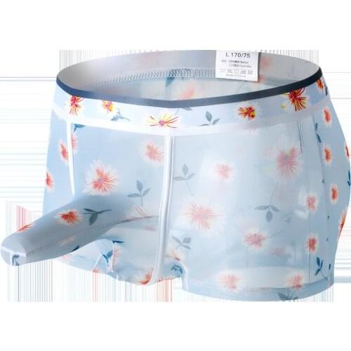 Fashion Man Sexy Ice Silk Nylon Boxers Shorts Funny Panties Male Gay Penis Pouch Elephant Nose Jockstrap Bulge Mesh Underwear