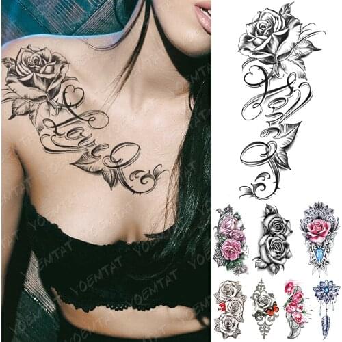 Waterproof Temporary Tattoo Sticker I Love You Flash Tattoos Lip Print Butterfly Flowers Body Art Arm Fake Sleeve Tatoo Women