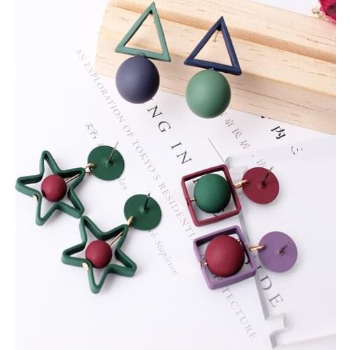 2018 New Fashion Jewelry Triangle Different Candy Color Pentagon Star Ball Pendant Earrings For Women Earrings Pendientes