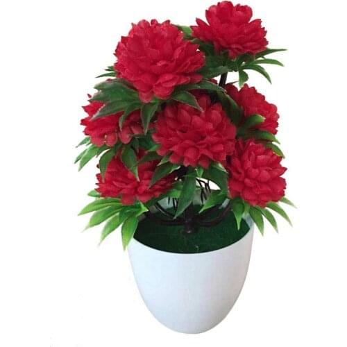1Pc Bright Color Lifelike Artificial Chrysanthemum Bonsai Potted Fake Plants Landscape Home Wedding Decoration Accessaries