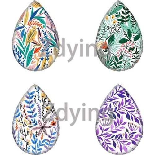 Zdying 10pcs Colorful Leaves Plant Water Tear Drop Shape Glass Cabochon Photo For Necklace Brooch Base Tray Jewelry Findings