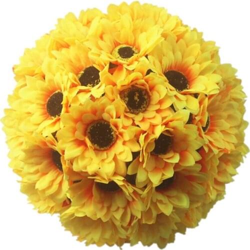 12 Inch(30CM) Dia Artificial Silk Flower Ball Yellow Sunflower Kissing Balls Haning Ornament For Baby Shower Party Decoation