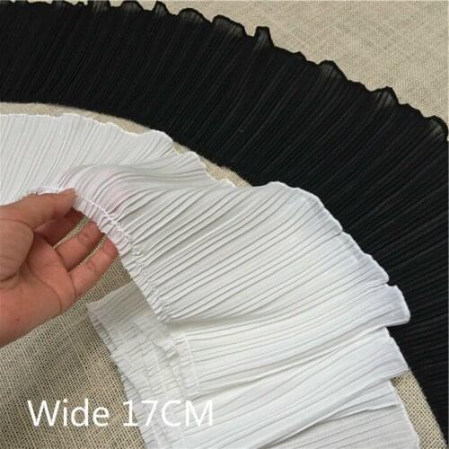 17CM Wide Elastic Pleated Chiffon Fold Lace Collar Applique Guipure Ribbon Lace Trim For DIY Curtain Wedding Dress Sewing Decor