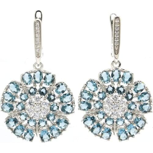 28x25mm Stunning Created London Blue Topaz Green Amethyst Daily Wear Silver Stud Earrings Wholesale Drop Shipping