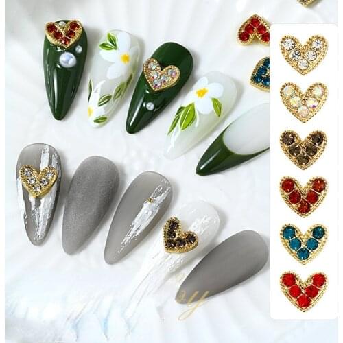 5pcs Big Heart Shape Heart Nail Art Rhinestone 3D Colours Crystal Alloy Nail Art Decorations Pendant DIY Manicure Accessories