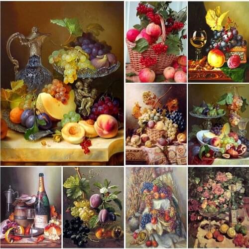 Diy 5D Diamond Painting Full Square Fruit Cross stitch Diamond Embroidery kitchen Table Grape Peach Crystal Mosaic Picture Decor
