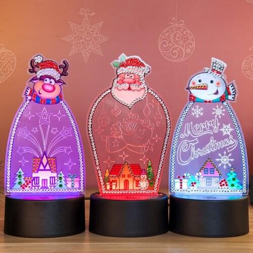 5D DIY Diamond Painting LED Light Special Shaped Christmas Santa Claus Snowman Night Lamp Home Christmas Decoration Light