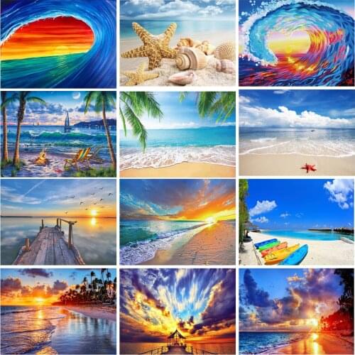 5d Diy New Diamond Painting Sunset Beach Cross Stitch Embroidery Suit Seashell Full Rhinestone Mosaic Home Decoration Painting