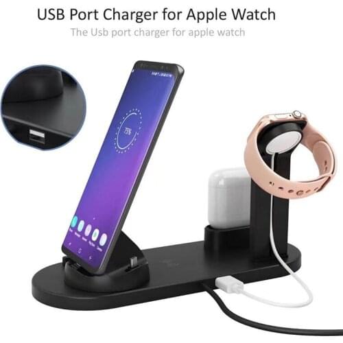 Qi Wireless Charger 4 in 1 Apple Watch Charger Dock Phone Charging Station Micro USB Type C Support Fast Charging for All Phone