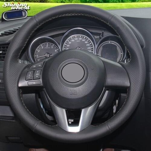 Shining wheat Black Genuine Leather Car Steering Wheel Cover for Mazda 3 Axela 2013-16 Mazda 6 Atenza 2014-17 Mazda 2 2015-17