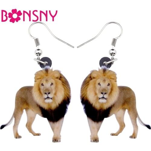 Bonsny Acrylic Elegant Walking Lion Earrings Big Long Dangle Drop Wild Jungle Animal Jewelry For Women Girls Ladies Wholesale