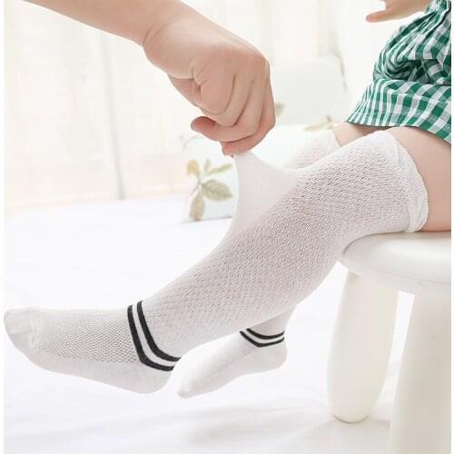 Baby Summer Cotton Knee High Socks Toddler Children Kids Girls boys Mesh Thin White Stripe Long Sock Newborn Infant Accessories