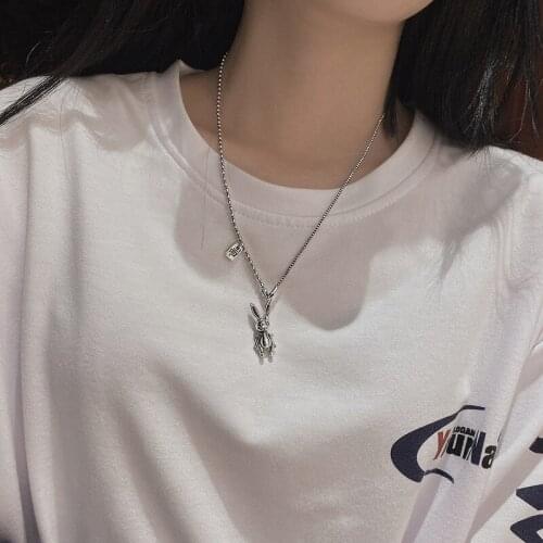 Hip Hop Double Chain Vintage Rabbit Thai Silver Necklace 925 sterling silver Animal Pendant Necklaces Jewelry For Women