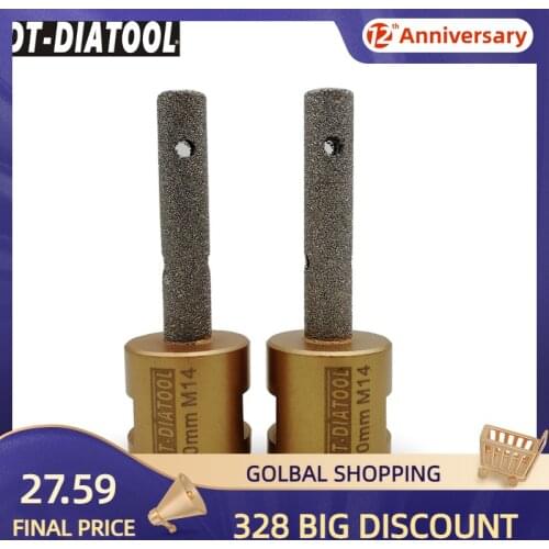 DT-DIATOOL 2pcs Dia 10mm M14 Thread Vacuum Brazed Diamond Milling Finger Bits Enlarge Holes in Porcelain Ceramic Marble Granite