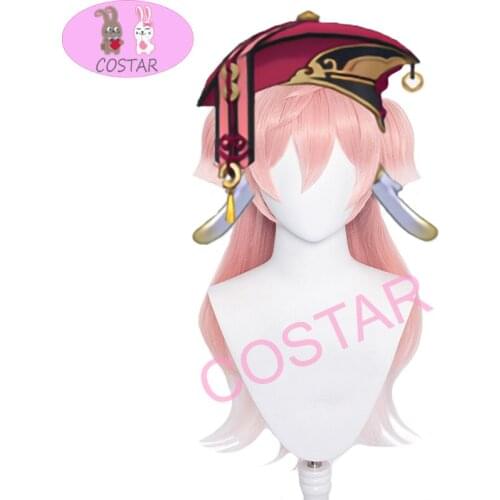 Genshin Impact Yanfei Wig Cosplay Costume Women Gradient Pink Clip Ponytail Synthetic Heat Resistant Hair Yan Fei Role Play