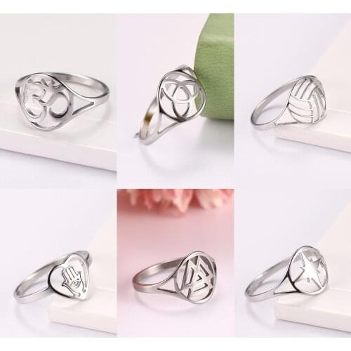 LIKGREAT Irish Knot Triquetra OM Yoga Stainless Steel Rings Jewelry Vintage Hollow Ancient European Symbol Amulet Wedding Bands