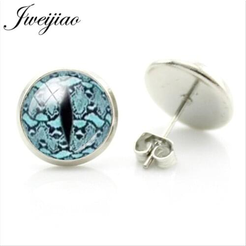 JWEIJIAO Evil Eyes Glass Cabochon Stud Earrings For Women Girls DIY dragon/Snake Eyes Jewelry Brincos boucles d'oreilles EY139
