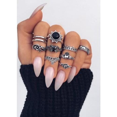 Rings Fashion Simple Ring Hollow Flower Elephant Love Simulation Gem Ring Set Rings For Women Wholesale