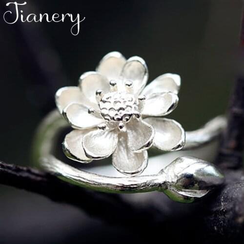 JIANERY Vintage Silver Color Lotus Flower Rings For Women Girls Trendy Ring Gifts Statement Jewelry