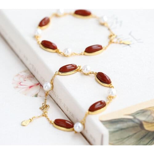 Red Earrings Womens Long Elegant Natural South Red Agate Earrings Retro Hong Kong Style Fashion European and American Style Ste