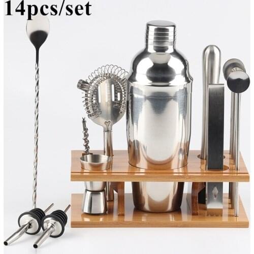 14pcs/set Premium Shakers Barware Set Bartender Kit Includes shaker , rack, spoon, pourer, straw & ice tong Cocktail Shaker