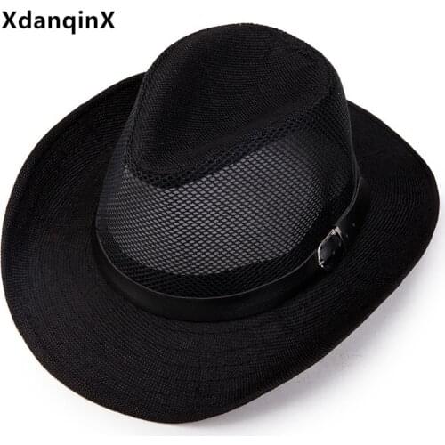 New Summer Mens Panama Hat Mesh Cap Breathable Fedoras Fashion Trend Cowboy Straw Hats Fishing Caps Climbing Travel Beach Hat