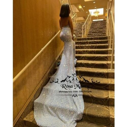 Sexy Backless Sequined Mermaid Prom Dresses 2021 Halter Plus Size Arabic Girls 2K21 Pageant Formal Evening Party Gowns