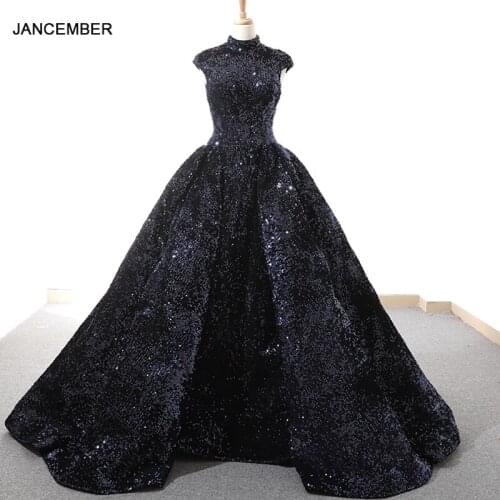 RSM66745 luxury navy blue evening dress ball gown high neck women occasion dress sexy sleeveless ladies party dresses vintage