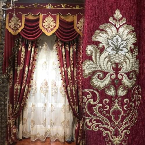 Curtains for Living Room Chenille Embroidery European American Style High Grade Villa Valance Luxury Bedroom Curtain